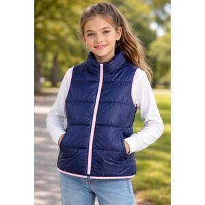 ZELOS Girls Blue pink Lightweight Packable Puffer Vest Zip Up Size XL NWT